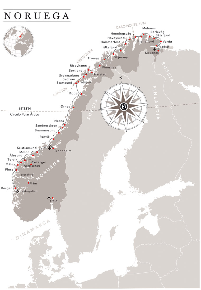 Mapa de la ruta, Fiordos Noruegos